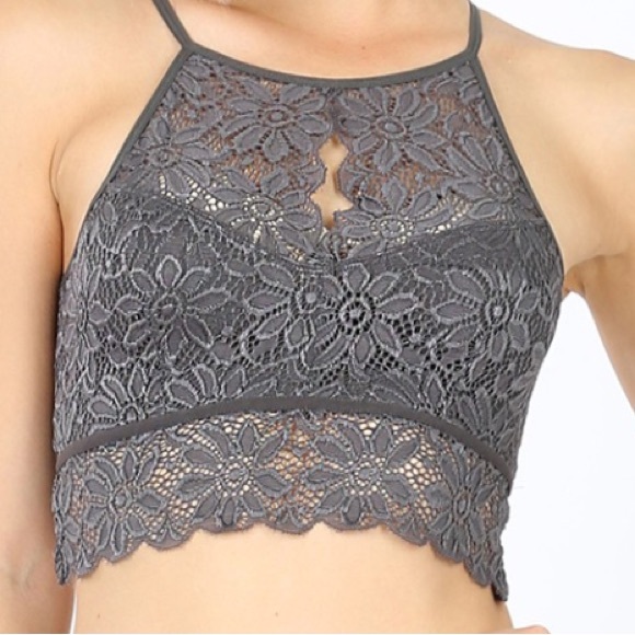 High neck lace bralette - grey - Picture 1 of 3